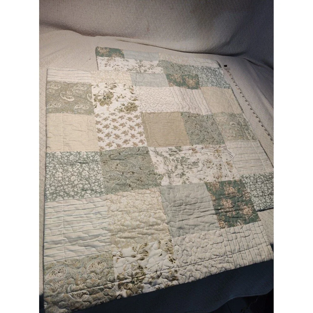 Lauren Ashley Set Of Two Pillow Shams Green Quilted. 100% Cotton. 1183